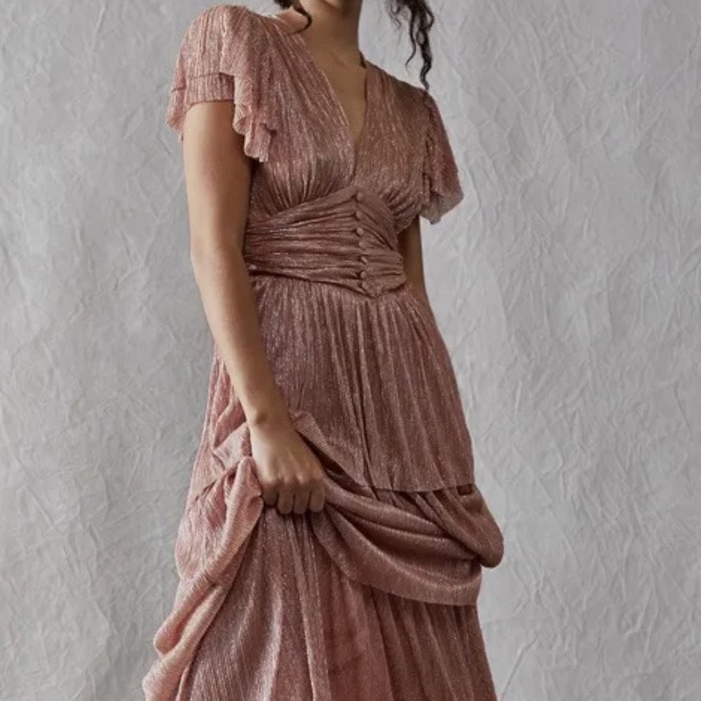 Sabina Musayev Tiered Metallic Pink Gown